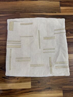 West Elm Cream Decorative Pillow Cover with Gold Geometric Accents 23x23